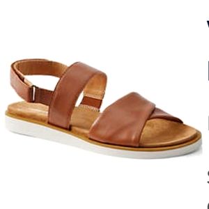 Lands' End Women's Double Strap Leather Flat Sandals in cognac